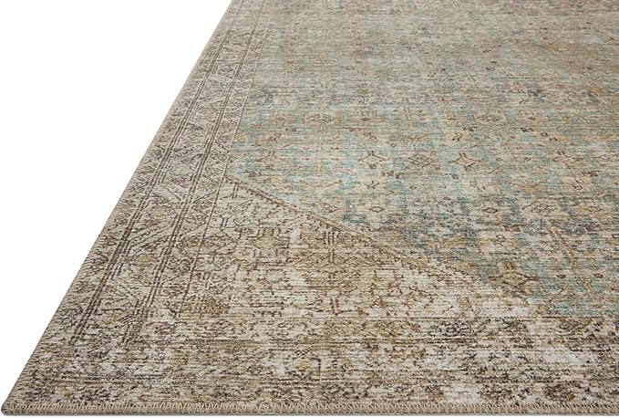 Loloi Amber Lewis Cambria Collection CBR-05 Aqua/Natural 2'-6" x 9'-6" Runner Rug Jute, Neutral, Vintage Style, Antique Tone, Living, Bedroom, Dining, Carpet
