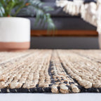 SAFAVIEH Natural Fiber Collection Area Rug - 9' x 12', Black & Natural, Handmade Flat Weave Stripe Jute & Cotton Jute, Ideal for High Traffic Areas in Living Room, Bedroom (NFB655Z)