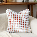 Boho Chenille Tufted Pillow Cover 18x18 Inch Set of 1, Farmhouse Striped Decorative Pillow Covers Accent Fluffy Neutral Square Pillowcases for Couch Sofa Bedroom Living Room, Orange White