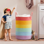 80 Large Rainbow Laundry Hamper Basket for Girls Kids Tall Unicorn Baby Nursery Hamper for Clothes Woven Roper Blanket Toy Basket in Living Room Playroom Bedroom 16"D x 22"H