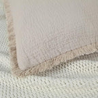 YINFUNG Quilted Euro Shams Set of 2 Natural Beige Linen Muslin Cotton Farmhouse Neutral 26×26 European Pillow Cover Oatmeal Tassel Fringe Boho Decorative Textured Gauze Suqare for Bed Sofa Light Brown