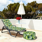 Indoor/Outdoor Inflatable Ottoman with Handle, Decorative Fade-Resistant Round Footstool D21 x H9 inch, Portable Ottoman Pouf for Patio Garden Camping, Jungle Leaves