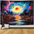 Generleo Fantasy Forest Mushroom Tapestry Galaxy Planet Tapestries Magical River Mountain Wall Decor Mysterious Starry Sky Tapestry Wall Hanging for Bedroom