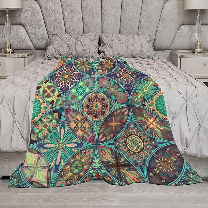 Vintage Mandala Throw Blanket Bohemian Boho Colorful Blanket for Sofa Bed Couch Chair Or Dorm 70"x80"