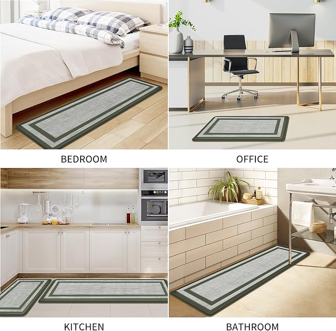 Mattitude Kitchen Mats Set of 2 Cushioned Rugs 0.47 inch Thick Anti-Fatigue Mats for Kitchen Floor,Waterproof Non-Slip Mats and Rugs Set for Office,Floor,Laundry 17.3"×29"+17.3"×59",Green