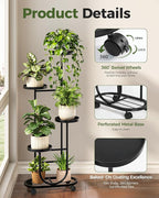 Bamworld Tall Plant Stand Indoor Outdoor Plant Stand with Wheels Heavy Duty Metal Plant Shelf for Multiple Plants Flower Stands for Patio Corner Garden Living Room Balcony, Black