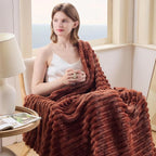 NEWCOSPLAY Super Soft Twin Blanket Coffee Premium Silky Flannel Fleece 3D Ribbed Jacquard Lightweight Bed Blanket All Season Use (Coffee Ribbed, Twin(60"x80"))