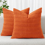 MIULEE Pack of 2 Orange Corduroy Decorative Pillow Covers 16x16 Inch Soft Boho Striped Throw Pillow Covers Modern Farmhouse Home Decor for Halloween Thanksgiving Summer Sofa Living Room Couch Bed