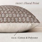 Foindtower Set of 2 Decorative Neutral Floral Print Throw Pillow Covers Vintage Accent Farmhouse Cushion Covers Boho Home Decor for Sofa Chair Couch Bedroom Living Room,18×18 Inch,Brown