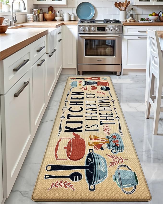 DEXI Kitchen Mats for Floor, 23x59, Cushioned Standing Mat Anti Fatigue, Wide Waterproof Comfort Farmhouse Padded for Laundry Room Office, Beige/Black