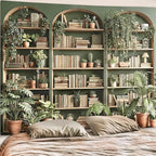 Accnicc Sage Green Plant Bookshelf Tapestry Botanical Bookshelf Tapestries Wall Hanging Vintage Potted Plants Library Backdrop Large Tapestry for Bedroom Living Room Dorm 80 x 60 inch