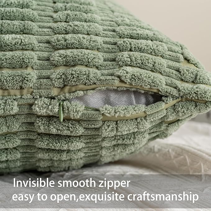 Pack of 2 Corduroy Decorative Throw Pillow Covers 12x24 Inch Soft Striped Pillow Covers Modern Farmhouse Home Decor for Sofa Living Room Couch Bed（Blackish Green）