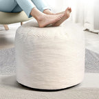 Dual-Size Corduroy Ottoman with Hidden Zipper – Ergonomic Memory Foam Footrest Poufs for Office Desks, Couches & Delicate Floors Off-White 20"x 15"