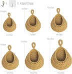 6 Pack Natural Cotton Rope Hanging Basket Hand Woven Wall Mounted Hung Fruit Vegetable Potted Plants Organizer Living Room Kitchen Boho Decor Storage Bags (6 Sizes Brown)