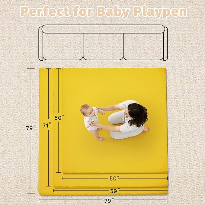 Waterproof Baby Play Mat for Floor Memory Foam 47 * 47 Cushion Playpen Playmat Tummy Time Crawling Mat Nursery Rug Thick Pad Create Soft & Safe Area for Infants,Toddler,Kid,Yellow