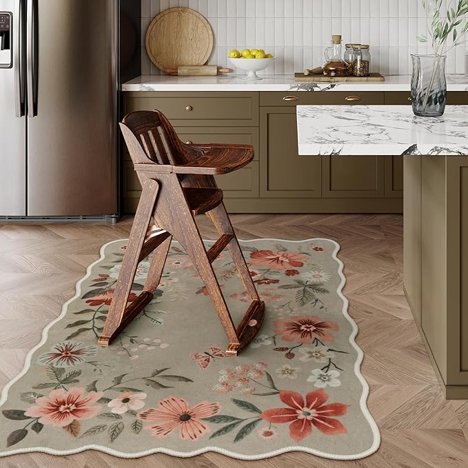 Lahome Floral Machine Washable Rug, 3x5 Rug Non Slip Soft Bedroom Rugs for Entryway Dorm, Ultra-Thin Boho Rugs for Living Room Stain Resistan Throw Carpet for Nursery Entrance Flore,Brown