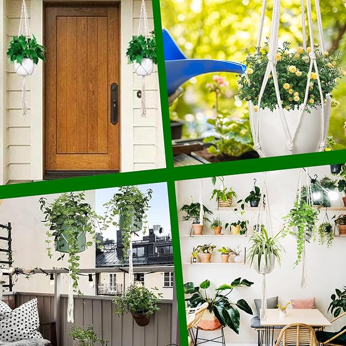 6pcs Macrame Hanging Baskets | Cotton Rope Hanging Basket for Plants | Boho Decorative Cotton Rope Hanging Basket for Flower Pots and Plants 80/90/100cm