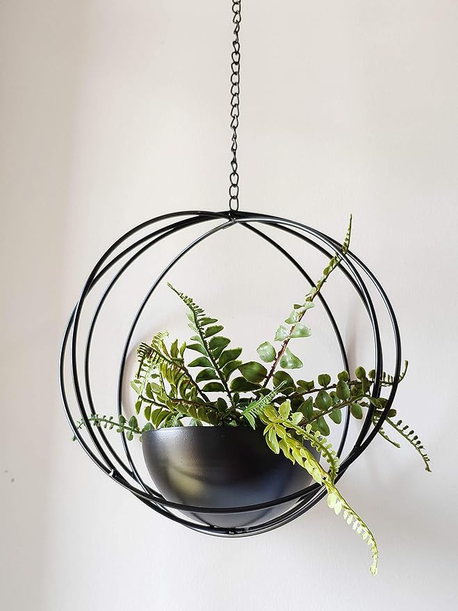 Boho Black Metal Plant Hanger,Metal Geometric Hanging Planter, Modern Planter, Mid Century Air Plant Holder Stand, Minimalist Planter for Indoor Outdoor Home Wedding Decor