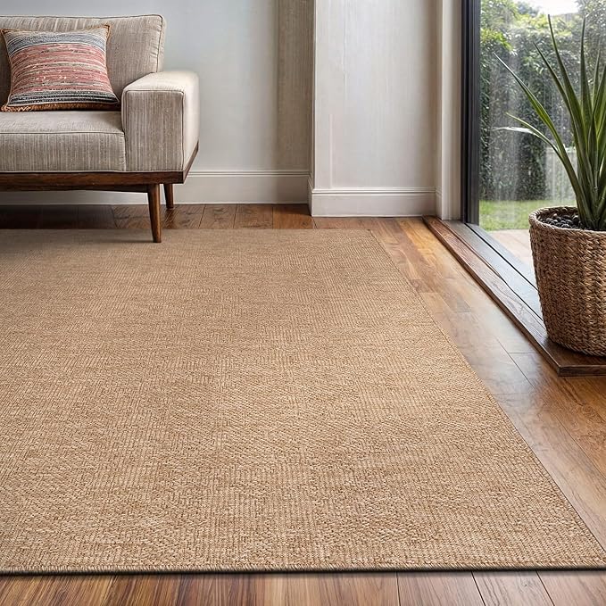 Washable Easy Jute Rug 9x12, Indoor Outdoor Rugs Natural Color Farmhouse Area Rugs for Living Room, Kitchen Rug High Traffic Area, Easy to Clean Solid Boho Woven Design Outside Carpet (9 X 12 Natural)