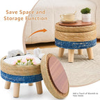 Cpintltr Storage Ottoman Poufs Handwoven Footstool Natural Seagrass Round Footrest Stool with 4 Wood Legs Soft Padded Outdoor Seat for Hallway Lounge Bedroom Garden