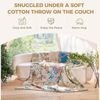 Boho Throw Blanket for Bed Cotton Spring Blankets Twin Size for Bedroom Living Room All Season Lightweight Floral Embroidery Decorative Breathable Quilt for Couch Sofa Chair 60"x80"