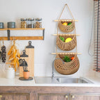 Windyun 4 Pcs Hanging Fruit Basket Teardrop Baskets Handmade Woven Cotton Rope 3 Tier over the Door Organizer Hanging Boho Wall Decor for Storage Kitchen(Brown)