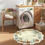 Lahome Floral Round Area Rugs, Washable Small Round Rug 3ft Non-Slip, Soft Boho Ultra-Thin Circle Carpet for Bedroom Entryway Kitchen Laundry Bathroom Flore, Beige