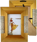 Boho Wooden Picture Frame with Wicker Accent | For 4x6 Photo or Artwork | 7x9 Inch Outer Edge | Bohemian, Coastal or Biophilic Style, Wall & Tabletop Decor Picture Frame, All Natural Wood & Seagrass | Golden Brown