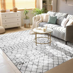 Lessymo Washable Area Rugs 6x9 for Bedroom Living Room Kitchen, Ultra-Soft Faux Wool Geometric Area Rug with Non-Slip Rubber, Kid & Pet Friendly, Geometric Grey