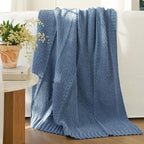 Amélie Home Chevron Chenille Knit Throw Blanket for Couch Bed, Classic Texture Decorative Soft Blanket for Sofa, Chair & Bedroom, 50"x60", Blue