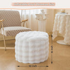 LIFEREVO Luxury Faux Rabbit Fur Round Inflatable Pouf Ottoman, 20 X 16 Fluffy Plush Waffle Bubble Floor Poufs Foot Stool Rest Anti-Slip Furry Foldable Ottoman Seat for Home Decor Kids Adults, White