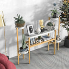 Wisuce Bamboo Plant Shelf Indoor, 3 Tier Tall Corner Plant Shelves Holder & Plant Display Rack for Outdoor Garden Indoor Home
