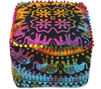 CRAFT KALA Square Mandala Floor Pillow Cushion Cover Seating Throw Cover Hippie Decorative Bohemian Ottoman Poufs Cover Pillow Cases Cotton Living Room Home Décor 18X18X14 inch, Multi U.p Elephant