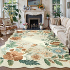 Lahome Floral 9x12 Area Rugs for Living Room Bedroom, Soft Washable Rugs 9x12 Stain Resistant, Ultra-Thin Non-Slip Boho Dining Room Rug Accent Carpet for Office Flore (9x12ft,Beige)