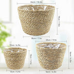 KJET 3PCS Seagrass Planter Basket with Plastic Liner, Boho Woven Plant Pots for Indoor Outdoor, Flower Baskets Containers for Garden and Home Decor