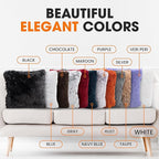 Cheer Collection Throw Pillows for Couch and Bed, Soft Shaggy Throw Pillows with Inserts Included, Cozy Long Hair Faux Fur Pillows - Set of 2-18" x 18" - White