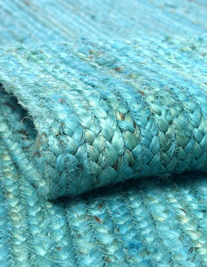 Unique Loom Braided Jute Collection Area Rug - Dhaka (10' x 14' 1" Rectangle, Turquoise)