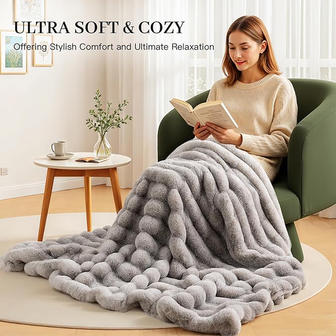 NEXHOME PRO Faux Fur Throw Blanket, Ultra Soft Cozy Warm Fuzzy Fluffy Plush Reversible Blanket for Couch, Sofa, Bed, Home Decor Gift, Tie-dye Grey 5060