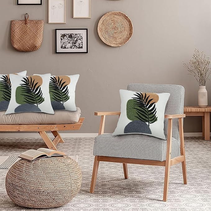 JASEN Abstract Boho Pillow Covers 18x18,Soft Mid Century Palm Fronds Decorative Throw Pillows for Couch Bed Sofa Bedroom（Only 1 Pillow Cover）