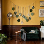 M MANUAL Macrame Leaves Wall Hanging 47.3x29.5Inch Large Chic Feather Boho Macrame Wall Decor Leaf Hanging Photo Display Handmade Woven Wall Art 16pcs Leaf Tapestry - Green