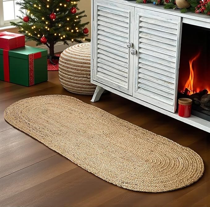 MDS Pack of 1 Handwoven Braided Jute Area Rug 2x10 feet Oval - 100% Natural Burlap Reversible Accent Rugs for Home Decor, Living Room, Doormat, Kitchen, Entryway Rug, Rustic, Farmhouse (2'x10')