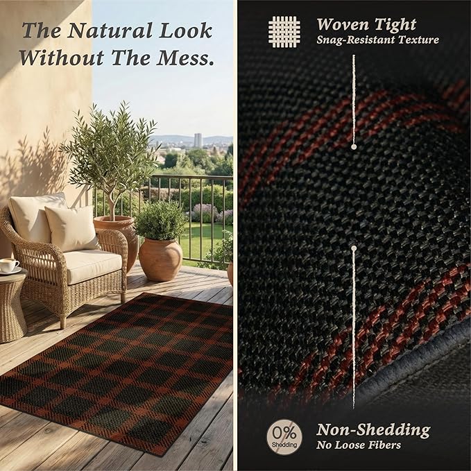 3x4 Retro Buffalo Plaid Indoor Entryway Rug - Front Door Mat Indoor Entrance, Non Slip Washable Rug for Kitchen, Living Room and Fireplace, Washable Easy Jute Red and Black Fall & Holiday Decor