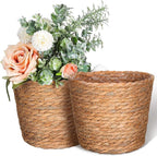 Veemoon 2pcs Wicker Planter Basket, Rustic Straw Woven Flower Basket Arrangement Flower for Plants Laundry Bin Storage Woven Plant Pot Hanging Seaweed Girl Toddler Hanging Seaweed 5. 11x5. 11x3. 54in