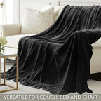 Chenille Throw Blanket for Couch 50"X 60", Soft Cozy Throws with Fringe Tassel for Bed Sofa Chair Cover, Lightweight Knitted Decorative Boho Blankets for Living Room, Black