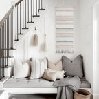 BlissBlush Long Vertical Wall Hanging Tapestry Woven Boho Farmhouse Decor Gray Cream Tassel Handmade Wall Art Decoration for Bedroom Living Room Dorm Nursery Apartment, 16x39 INCH