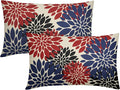 4th of July Pillow Covers 12X20 Inch Set of 2, Blue Red Black Modern Dahlia Floral Print Holiday Decorative Throw Pillow Covers Outdoor Farmhouse Cushion Case for Couch Sofa Bed Decor