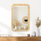 PERFNIQUE Rattan Mirror, 36'' x 24" Rectangle Boho Bathroom Mirror, Decorative Wall Nursery Decor, Rustic Farmhouse Handmade Wicker Mirror for Bathroom Bedroom Entryway Living Room Decor