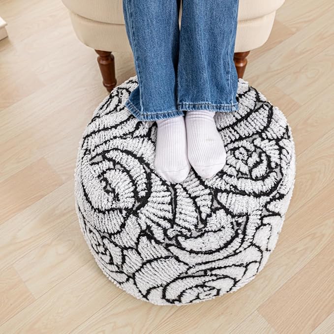 Asuprui Fluffy Flower Pouf Ottoman Cover Only – 20"x14" Round Plush Fuzzy Pouf Shell for Footrest, Stool or Floor Seat, Soft Removable Home Decor (No Insert Included) (Cream)