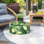 Indoor/Outdoor Inflatable Ottoman D21 x H9 inch, Round Footstool Inflatable Foot Rest Ottoman with Handle, Portable Ottomans Pouf for Patio, Garden, Camping, Home, Swaying Palms Green