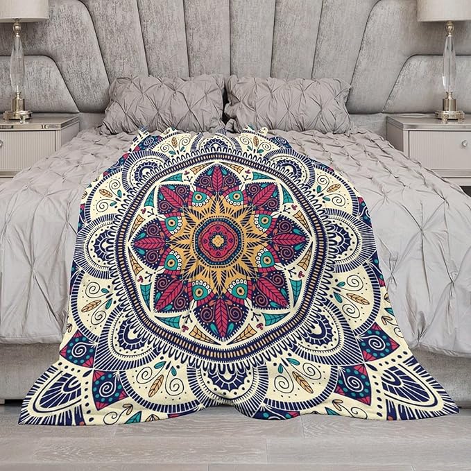 Abstract Mandala Throw Blanket Indian Hippie Bohemian Art Floral Texture Pattern Blanket for Sofa Bed Couch Chair Or Dorm 30"x40"